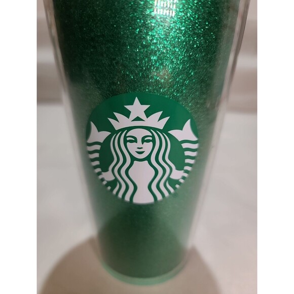 EUC Starbucks 2020 Holiday L.E. Green Glitter Tumbler 16oz  W/ Straw Christmas - Picture 2 of 8